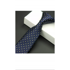 Slim line stropdas donkerblauw/zwart met witte stippen